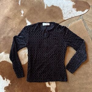 Black Textured Long Sleeve Top 90s keyhole vintage